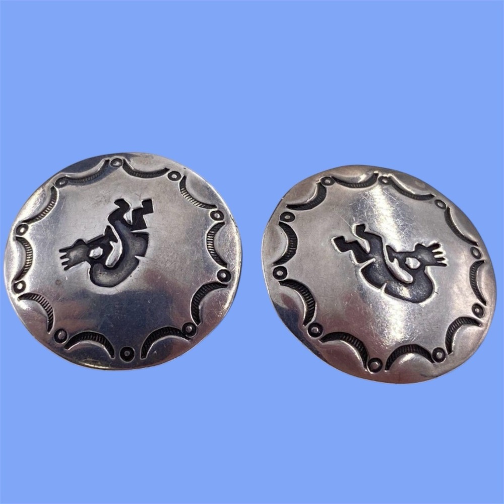 RARE Navajo Sterling 925 Silver Kokopelli Clip On Vintage Earrings